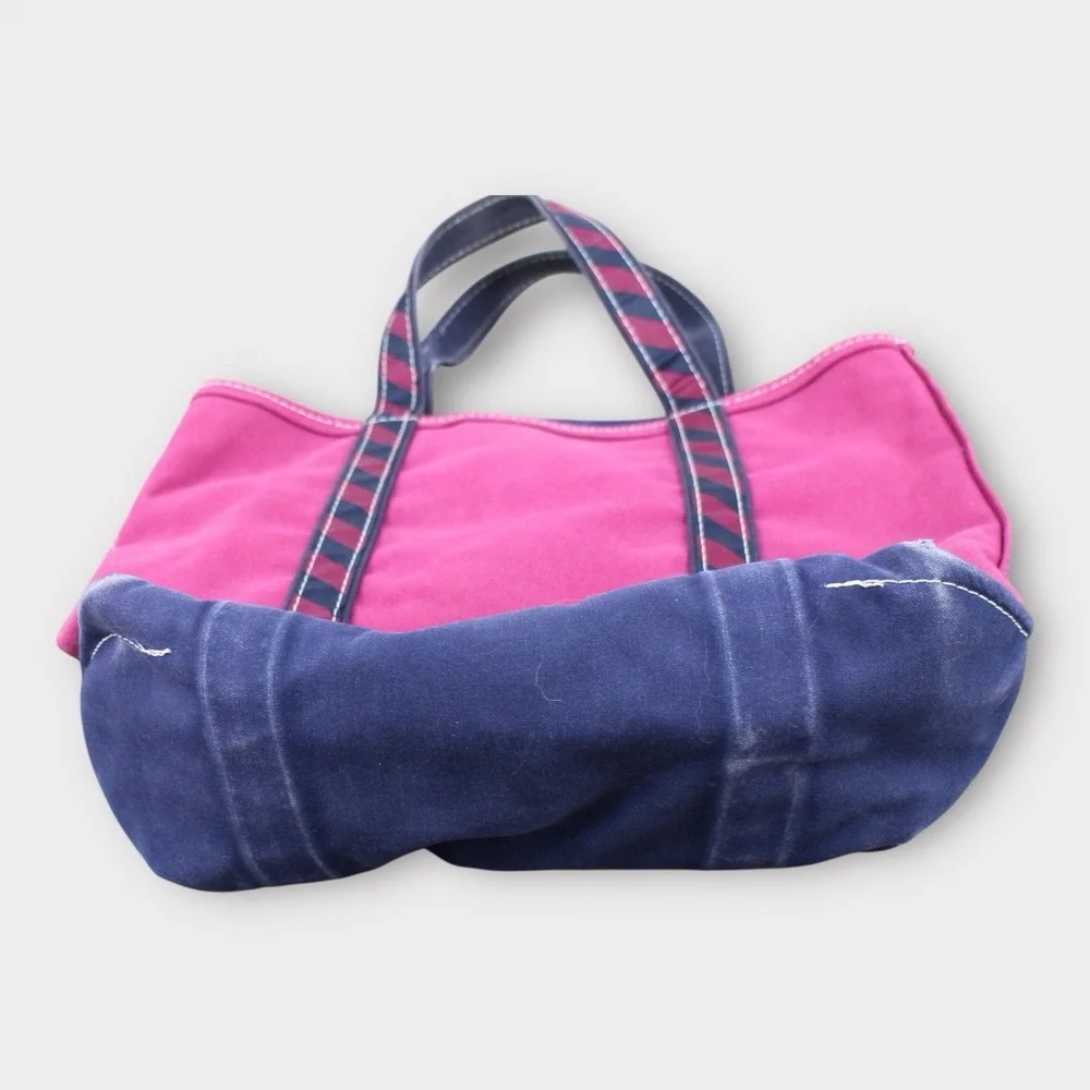 Vintage L.L. Bean Canvas Boat And Tote Bag Pink Blue Medium Zip Top Rare - Picture 2 of 9